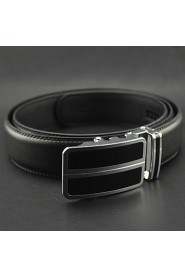 Men Black Business Automatic Buckle Leather Wide Belt,Work/ Casual