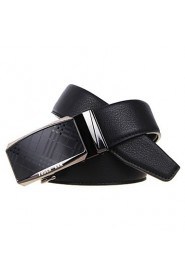 Men's Cowhide Belt Business Automatic Buckle Belt Black