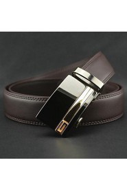 Men's Business Automatic Buckle Brown Genuine Leather Belt