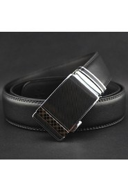 Men Black Automatic Buckle Genuine Leather Wide Belt Waist Strap,Work/ Casual