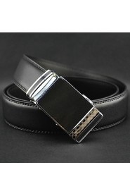 Men Black Automatic Buckle Genuine Leather Wide Belt Waist Strap,Work/ Casual