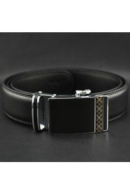 Men Black Automatic Buckle Genuine Leather Wide Belt Waist Strap,Work/ Casual