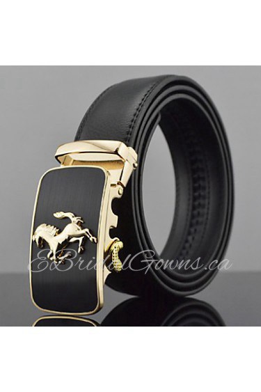 Men Horse Icon Automatic Buckle Genuine Leather Wide Belt,Work/ Casual