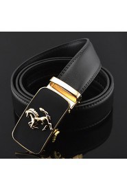 Men Horse Icon Automatic Buckle Genuine Leather Wide Belt,Work/ Casual