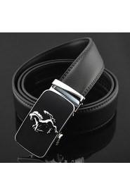 Men Horse Icon Automatic Buckle Genuine Leather Wide Belt,Work/ Casual