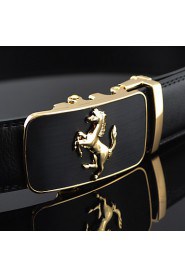 Men Horse Icon Automatic Buckle Genuine Leather Wide Belt,Work/ Casual