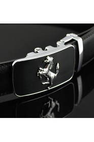 Men Horse Icon Automatic Buckle Genuine Leather Wide Belt,Work/ Casual