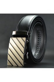 Men Black Automatic Buckle Wide Belt Waist Strap,Work/ Casual Leather