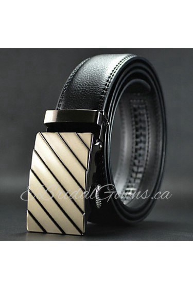 Men Black Automatic Buckle Wide Belt Waist Strap,Work/ Casual Leather