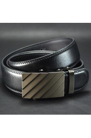 Men Black Automatic Buckle Wide Belt Waist Strap,Work/ Casual Leather