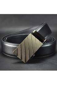 Men Black Automatic Buckle Wide Belt Waist Strap,Work/ Casual Leather