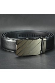 Men Black Automatic Buckle Wide Belt Waist Strap,Work/ Casual Leather