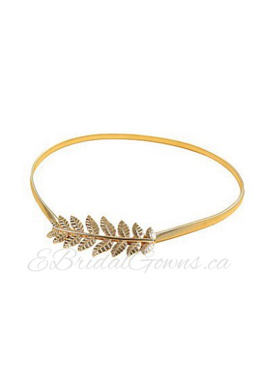 New Fashion Vintage Women Skinny Elastic Belt Leaf Design Clasp Front Stretch Metal Waist Belt