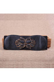 Women Leather Flowers Wide Belt,Vintage/ Cute/ Party/ Casual Alloy