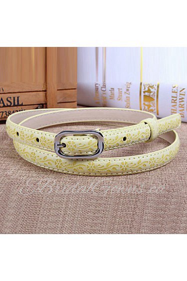 Women Leather Rolled Chino Skinny Belt,Cute/ Party/ Casual Alloy