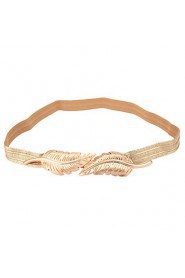 Women Belt Leaves Clasp Front Stretch Skinny Elastic Belt Waist Strap Gold