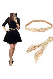 Women Belt Leaves Clasp Front Stretch Skinny Elastic Belt Waist Strap Gold