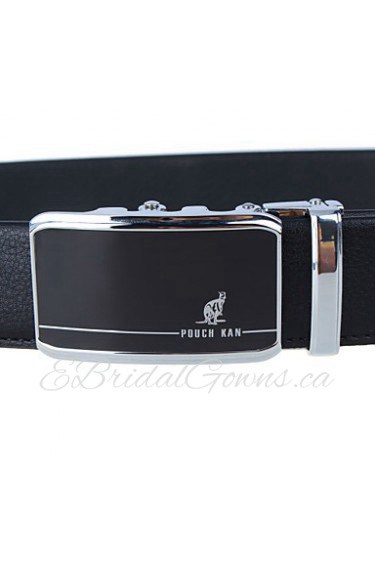 Men's Cowhide Belt Business Automatic Buckle Belt Black