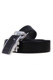 Men's Cowhide Belt Business Automatic Buckle Belt Black