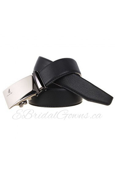 Men's Cowhide Belt Business Automatic Buckle Belt Black