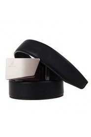 Men's Cowhide Belt Business Automatic Buckle Belt Black