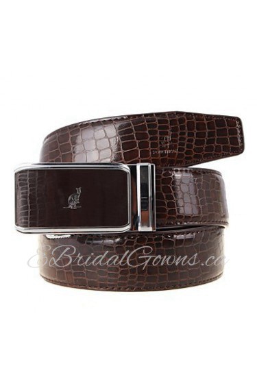 A4002 Men's Belts Cowskin Faux Crocodile Pattern Youth Leisure Business Automatic Buckle Belts Coffee