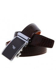 A4002 Men's Belts Cowskin Faux Crocodile Pattern Youth Leisure Business Automatic Buckle Belts Coffee