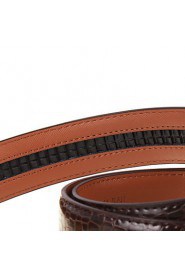 A4002 Men's Belts Cowskin Faux Crocodile Pattern Youth Leisure Business Automatic Buckle Belts Coffee