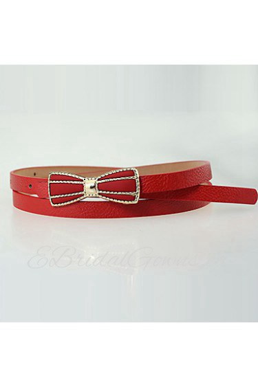 Women Leather Bow Simple Skinny Belt,Vintage/ Cute/ Party/ Casual Alloy