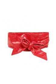 Women's PU Leather Wrap Around Tie Bowknot Wide Belt