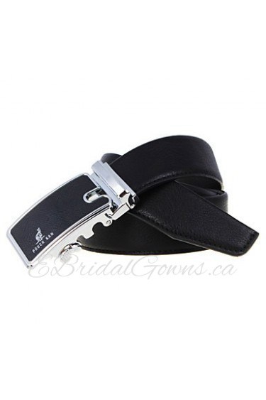 Men's Cowhide Belt Business Automatic Buckle Belt Black