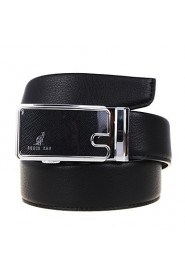 Men's Cowhide Belt Business Automatic Buckle Belt Black