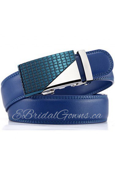 Men's Fashion Genuine Leather Ratchet Belt Business Blue Belts