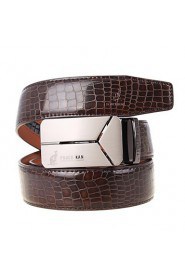 Men's Belts Cowskin Faux Crocodile Pattern Youth Leisure Business Automatic Buckle Belts Coffee