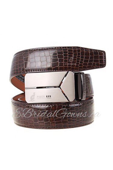 Men's Belts Cowskin Faux Crocodile Pattern Youth Leisure Business Automatic Buckle Belts Coffee