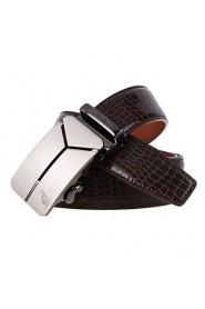 Men's Belts Cowskin Faux Crocodile Pattern Youth Leisure Business Automatic Buckle Belts Coffee