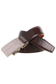 Men's Belts Cowskin Faux Crocodile Pattern Youth Leisure Business Automatic Buckle Belts Coffee