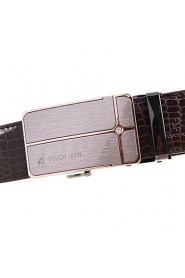 Men's Belts Cowskin Faux Crocodile Pattern Youth Leisure Business Automatic Buckle Belts Coffee