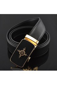 Men Fashion Automatic Buckle Genuine Leather Wide Belt,Work/ Casual Gold/ Silver