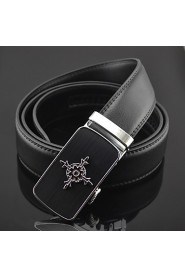 Men Fashion Automatic Buckle Genuine Leather Wide Belt,Work/ Casual Gold/ Silver