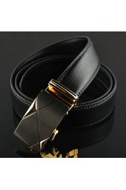 Men Black Simple Automatic Buckle Genuine Leather Wide Belt Waist Strap,Work/ Casual