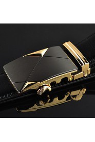 Men Black Simple Automatic Buckle Genuine Leather Wide Belt Waist Strap,Work/ Casual