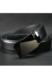 Men Simple Black Business Automatic Buckle Leather Wide Belt,Work/ Casual