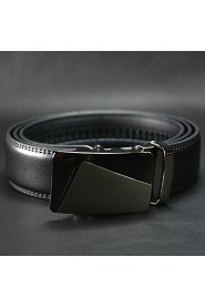 Men Simple Black Business Automatic Buckle Leather Wide Belt,Work/ Casual