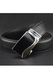 Men Black Business Automatic Buckle Leather Wide Belt,Work/ Casual