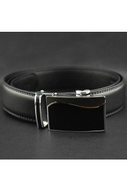 Men Black Business Automatic Buckle Leather Wide Belt,Work/ Casual