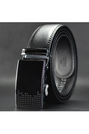 Men Black Business Automatic Buckle Leather Wide Belt,Work/ Casual