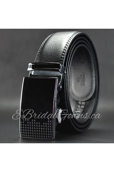 Men Black Business Automatic Buckle Leather Wide Belt,Work/ Casual