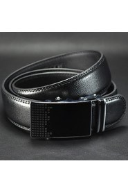 Men Black Business Automatic Buckle Leather Wide Belt,Work/ Casual