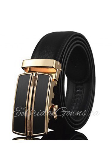 Men Black Business Automatic Buckle Leather Wide Belt,Work/ Casual